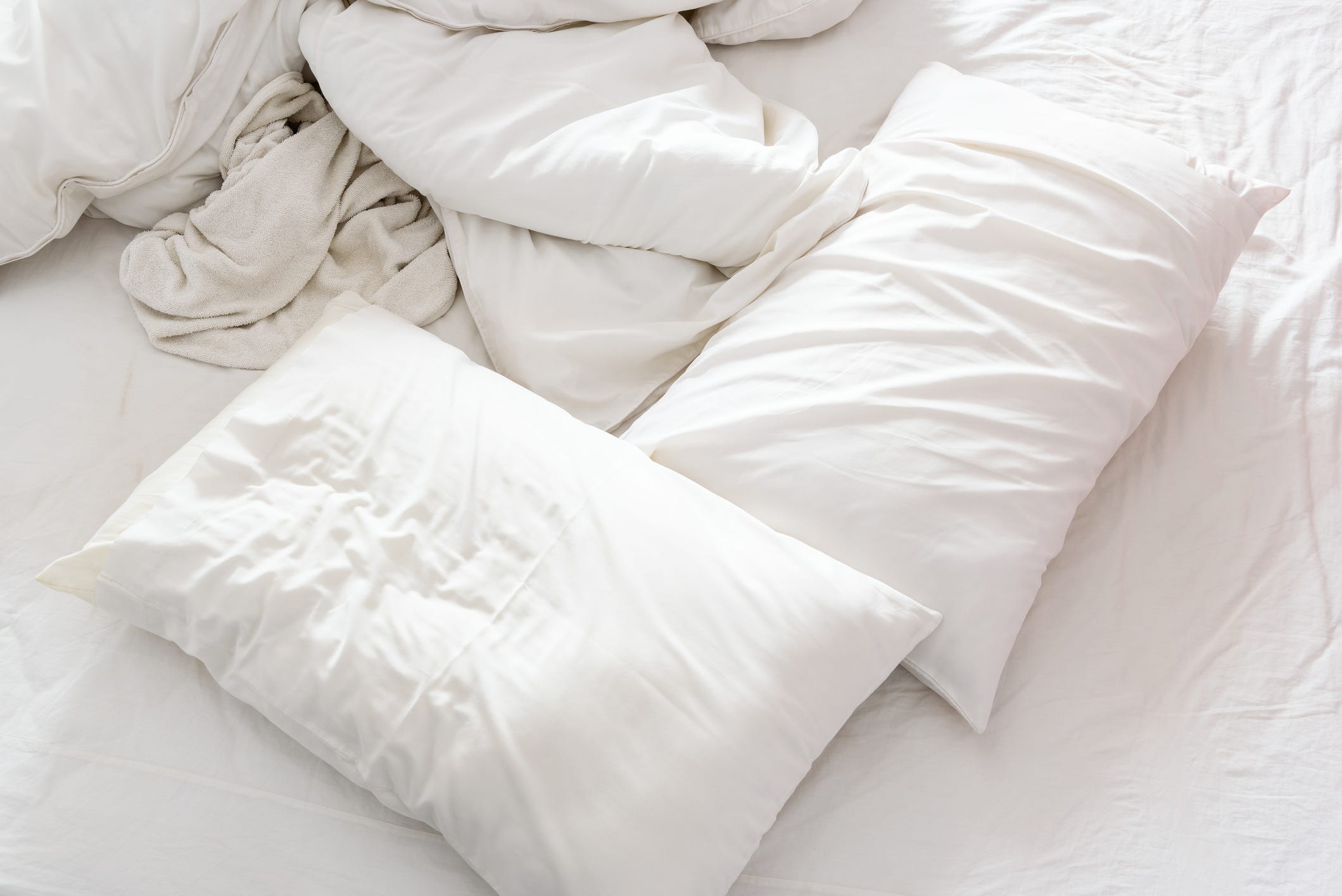bed full of pillows